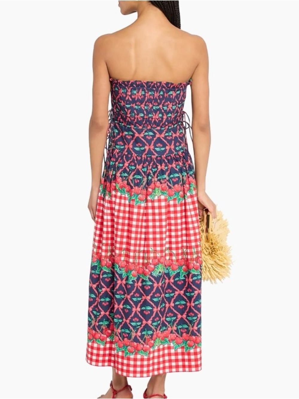 Damson Madder Kelia Cherry Pie Gingham Strapless Cotton Midi Sundress US 8 UK 12 - Picture 3 of 11